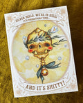 Silver Bells, We're in HELL! Holiday Cards, Bell Bow Skull Portrait- pack of 5