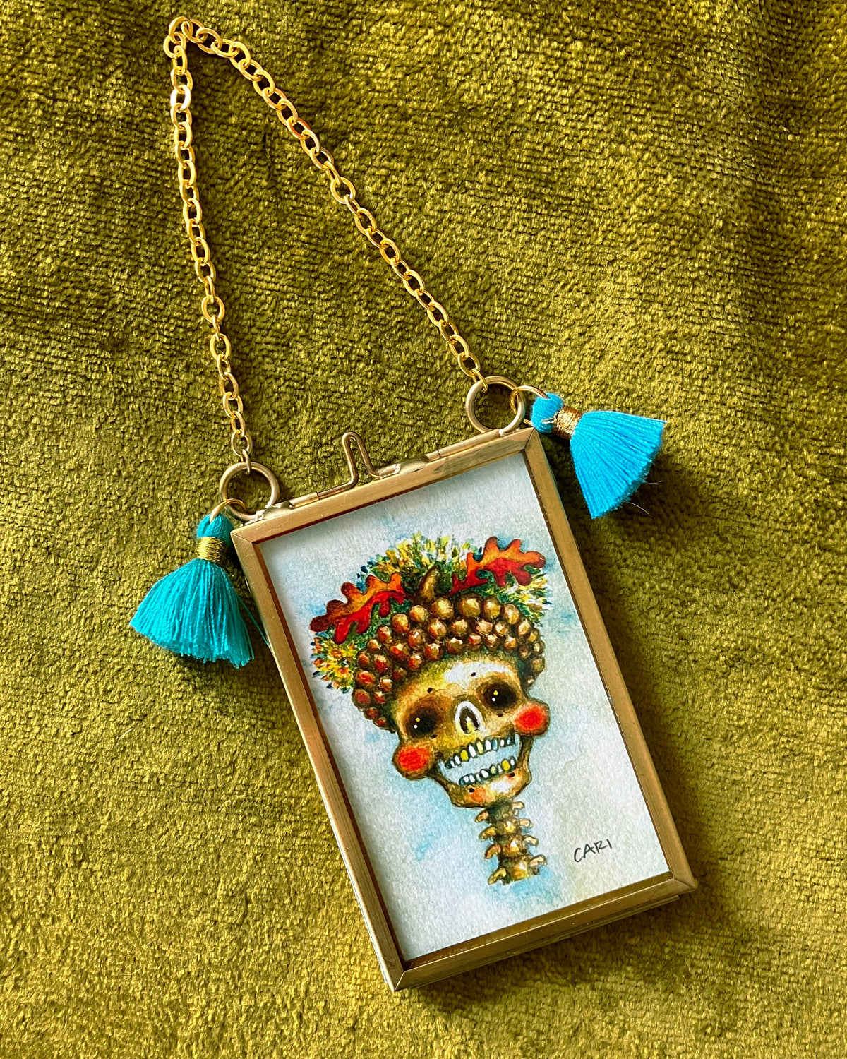 Acorn Beret, Skull Portrait, Framed Giclée Print 2" x 3"