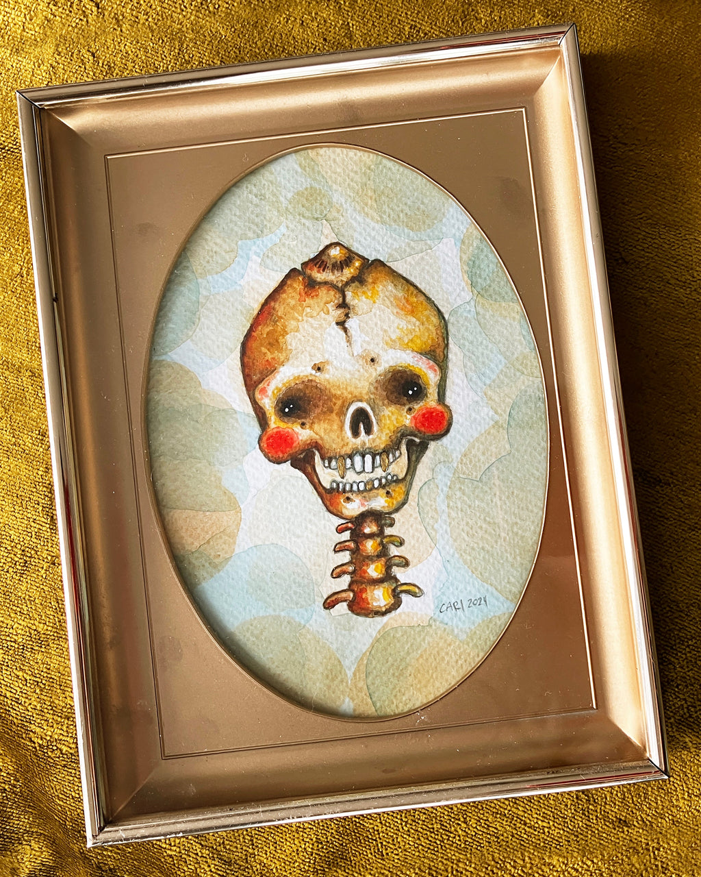 original art watercolor skull one of a kind brian vintage frame