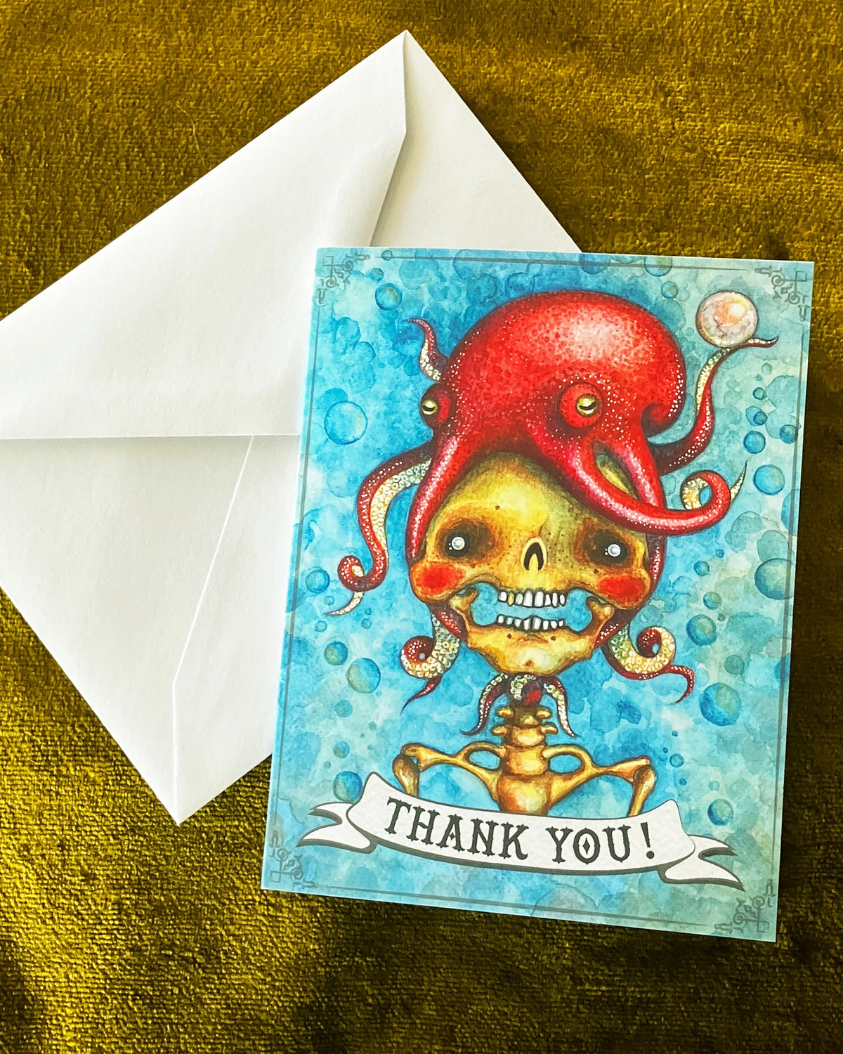 Thank You! Notecards, Octopus Bonnet, Skull Portrait- pack of 5