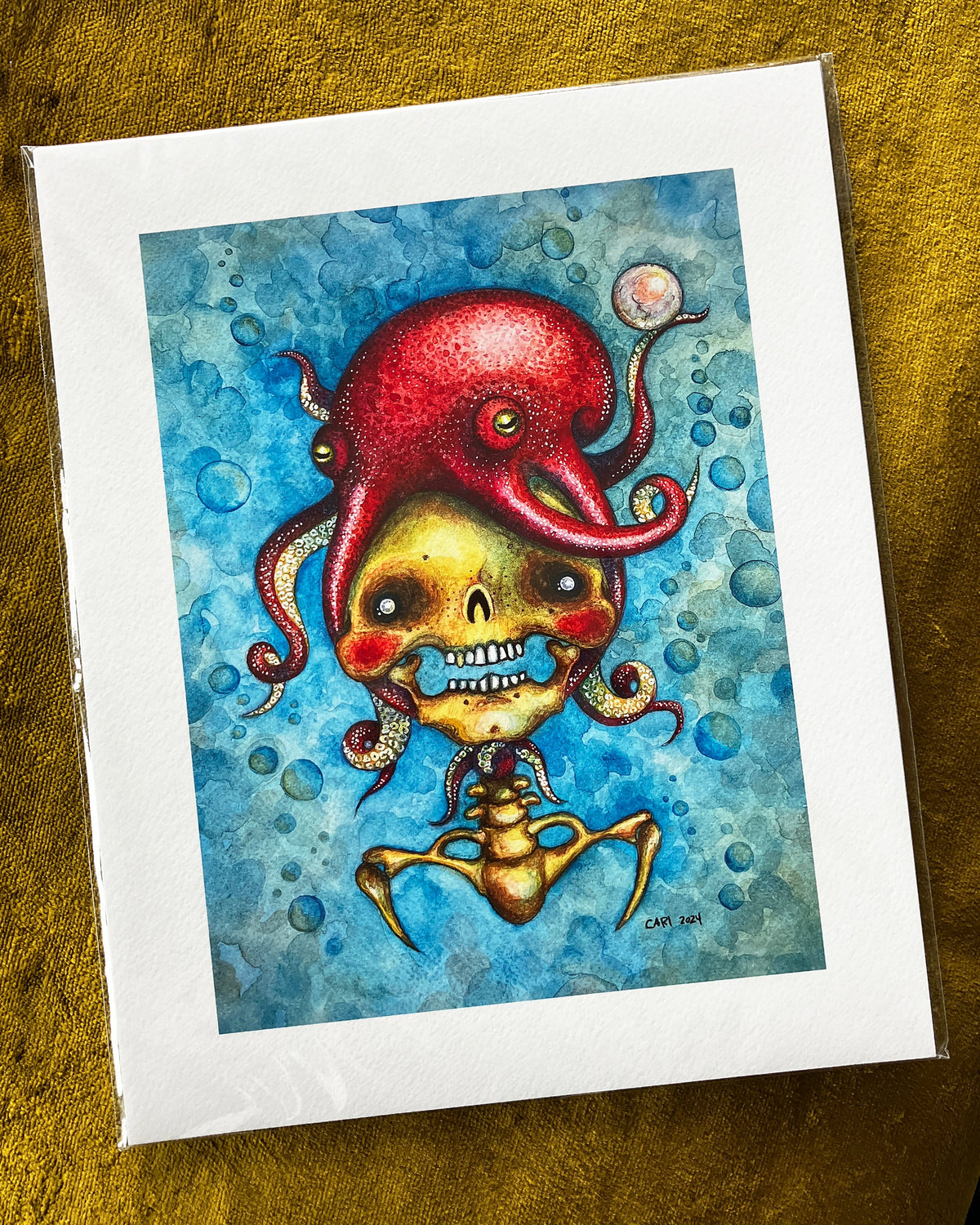 Octopus Bonnet, Skull Portrait, Giclée Print 8" x 10"