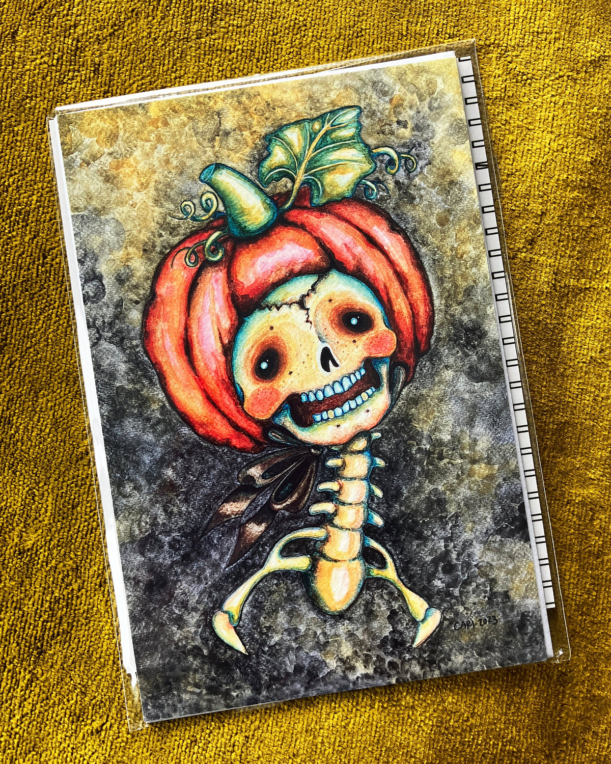Pumpkin Bonnet, Skull Portrait, Giclée Print 4" x 6"