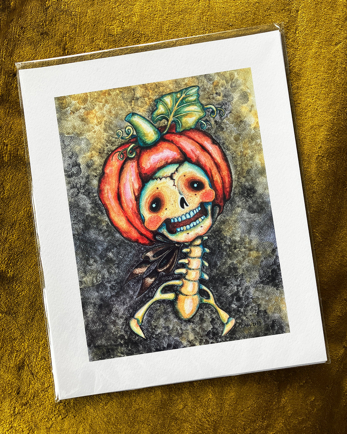 Pumpkin Bonnet, Skull Portrait, Giclée Print 8" x 10"