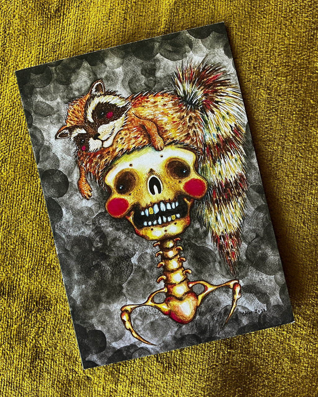 Raccoon Hat, Notecards, Skull Portrait- pack of 4