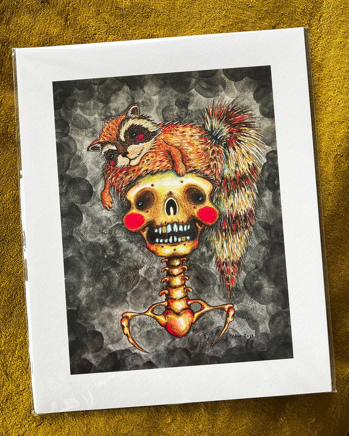 Raccoon Hat, Skull Portrait, Giclée Print 8" x 10"