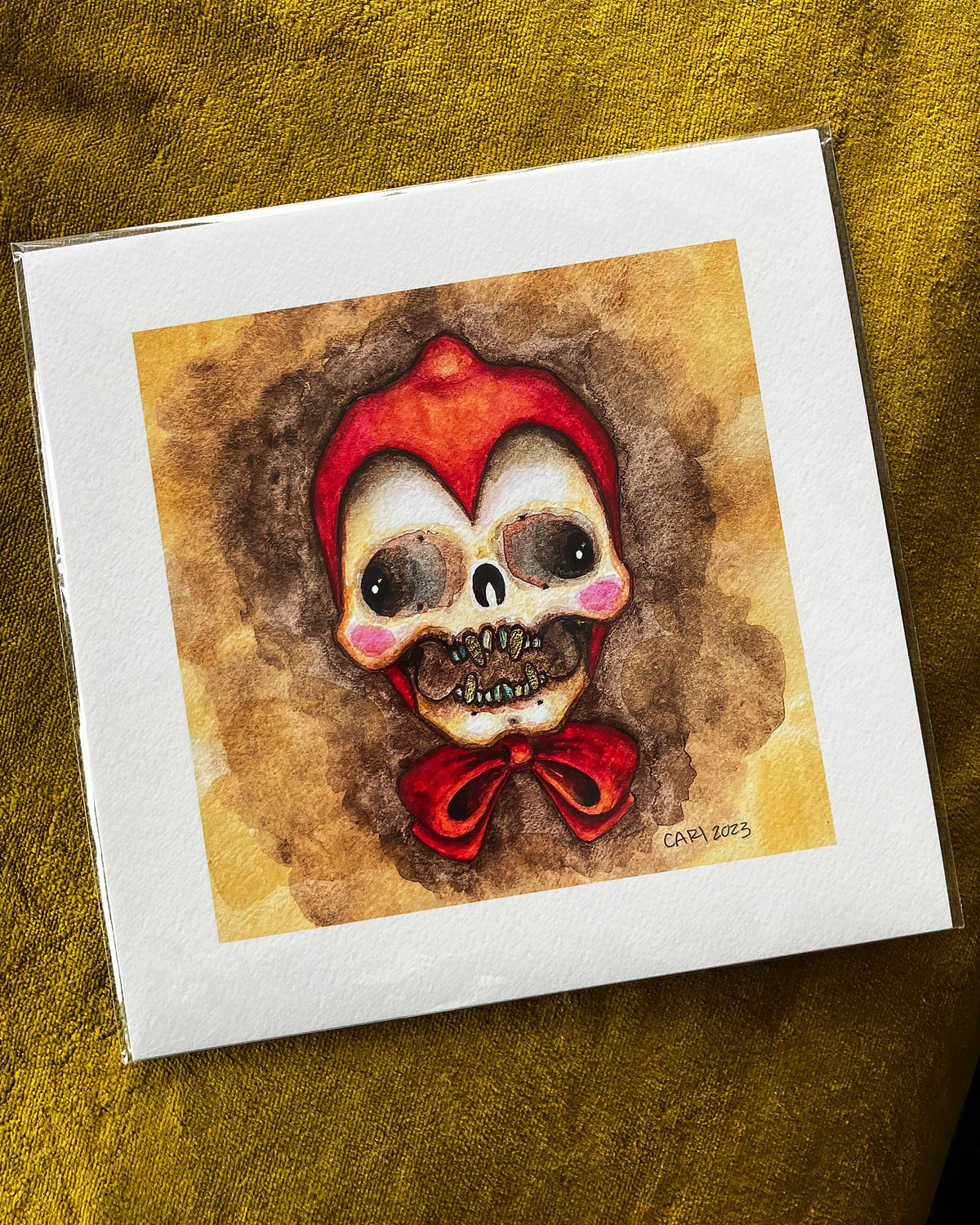 Red Bonnet, Skull Portrait, Giclée Print 8" x 8"