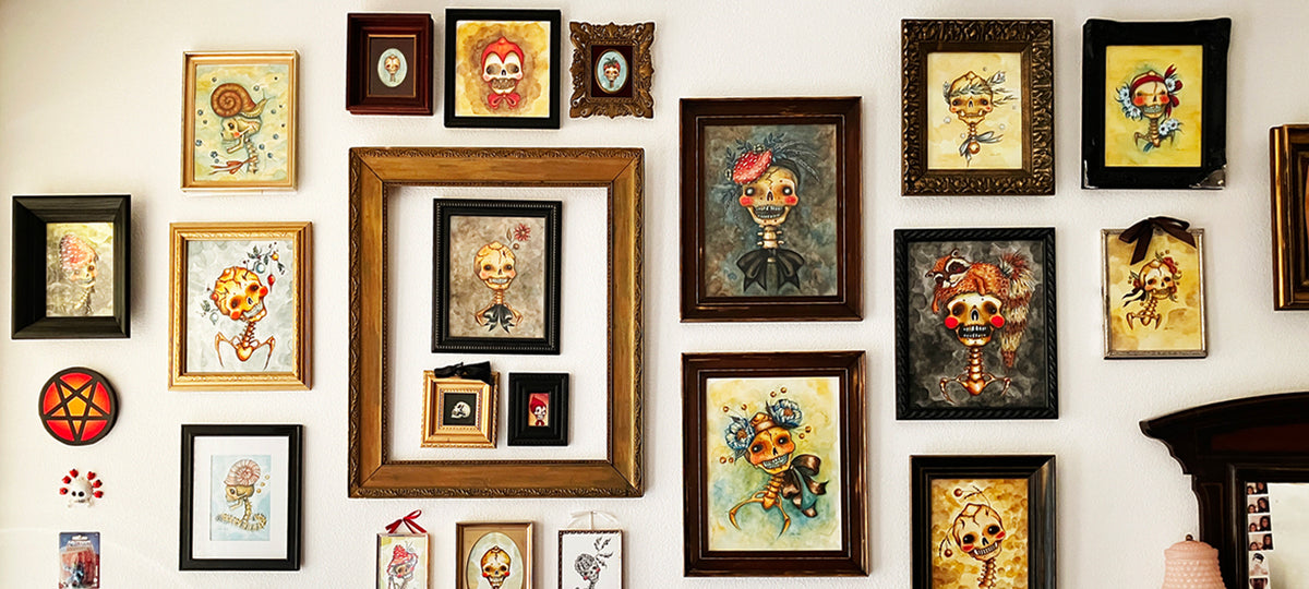 watercolor skull portrait gallery wall
