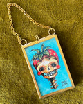 Strawberry Hat, Skull Portrait, Framed Giclée Print 2" x 3"