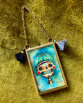 Watermelon Helmet, Skull Portrait, Framed Giclée Print 2" x 3"